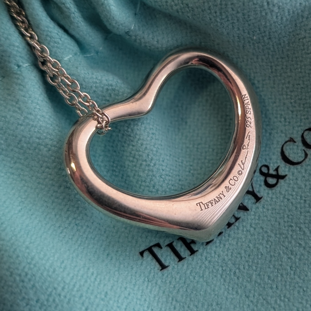Tiffany & Co. Elsa Peretti, Open Heart Silver Heart Necklace 925 X- Large